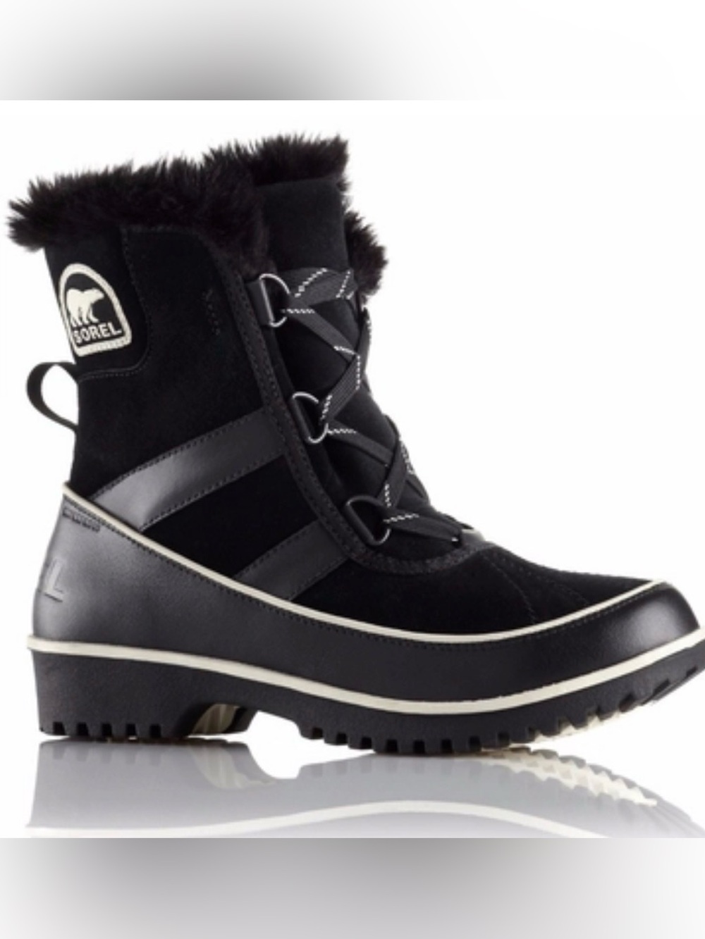 Sorel Black Faux-Fur Lace-Up Winter Boots for Women - Size 7